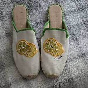 Kate Spade Lemon Embroidered Espadrille Slippers Size 10